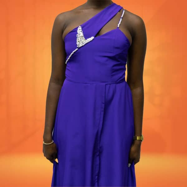 Robe bleu fente avant – Image 4